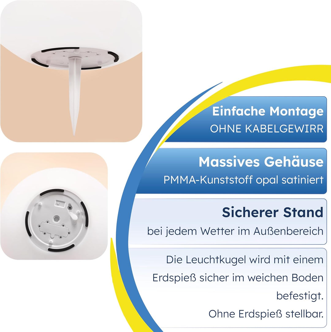 Esotec Solarkugeln Siena, 2er Set, Multicolor, 20+30cm, Fernbedienung, USB, 16 Leuchtfarben, Akku, S