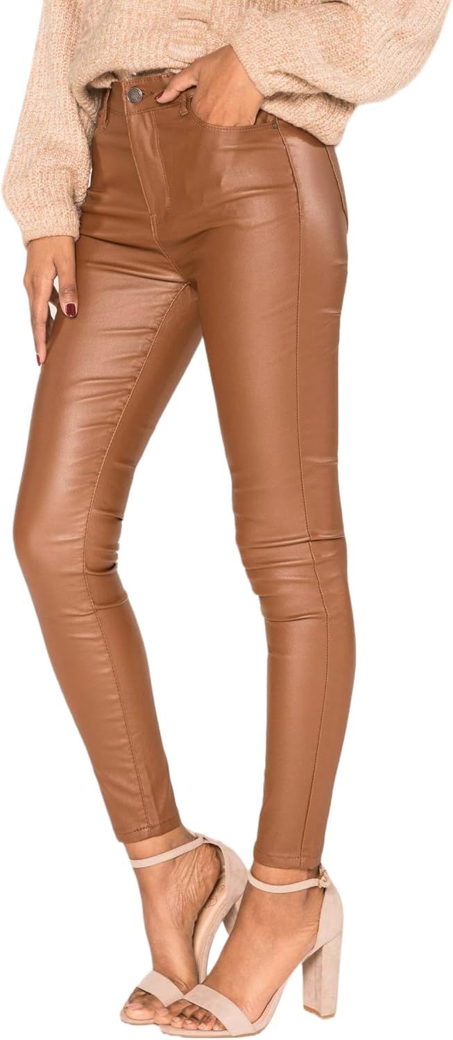 Nina Carter S513 Damen Skinny Fit Wetlook Jeans HIGH Waist Lederlook Stretchjeans Jeanshosen Hose Kn
