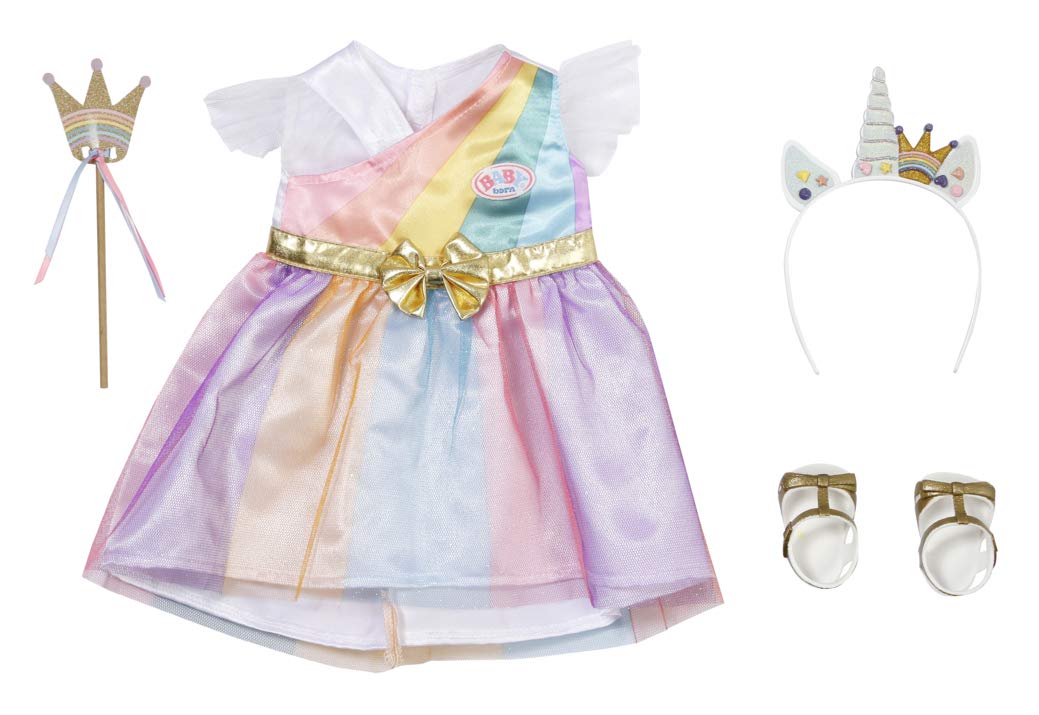 BABY born Fantasy Deluxe Prinzessin, buntes Prinzessin-Kostüm in Regenbogenfarben für 43 cm Puppen,