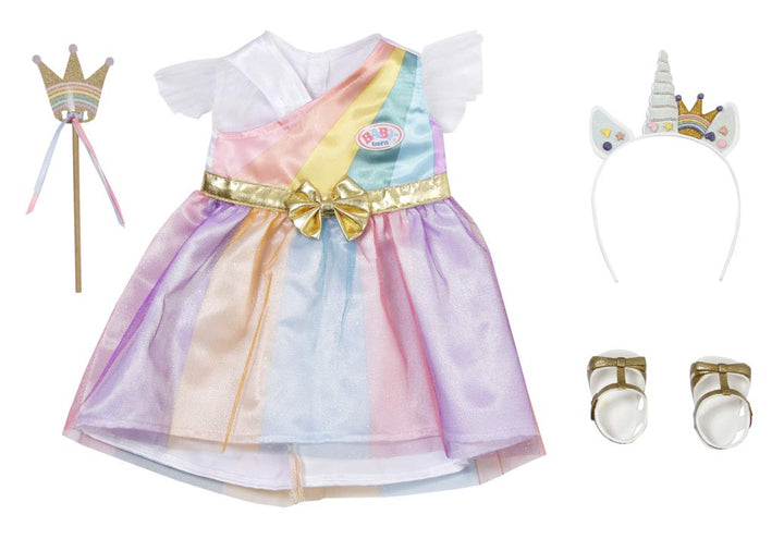 BABY born Fantasy Deluxe Prinzessin, buntes Prinzessin-Kostüm in Regenbogenfarben für 43 cm Puppen,