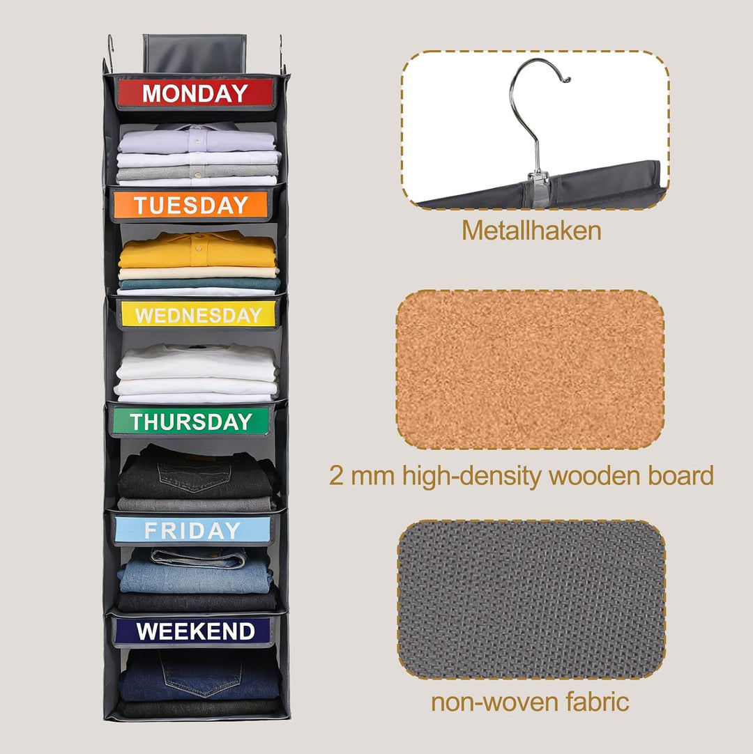 Kleiderorganizer 6 Fächer Hängend – Hängeregal aus Stoff für Schrank, Schublade oder Tür – Organisie