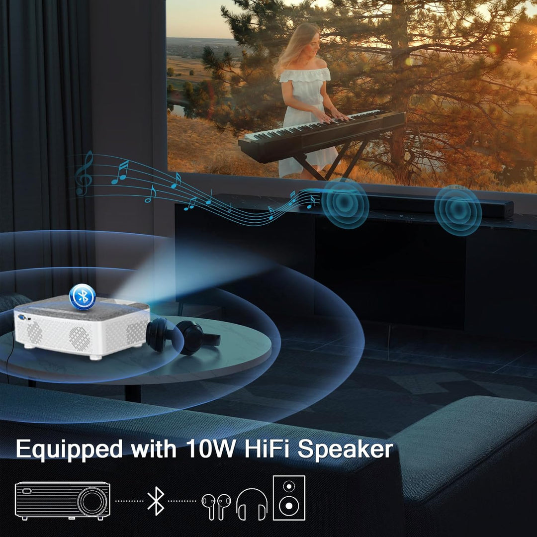 WiFi Beamer mit 120 Zoll Screen, 7500 Lumen WLAN Bluetooth Unterstützung 1080P Video, mit HiFi-Lauts