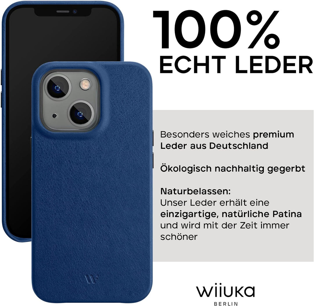 WIIUKA Hülle für iPhone 14 Plus, Leder aus Deutschland, Lederhülle extra Dünn, Premium Handyhülle, C