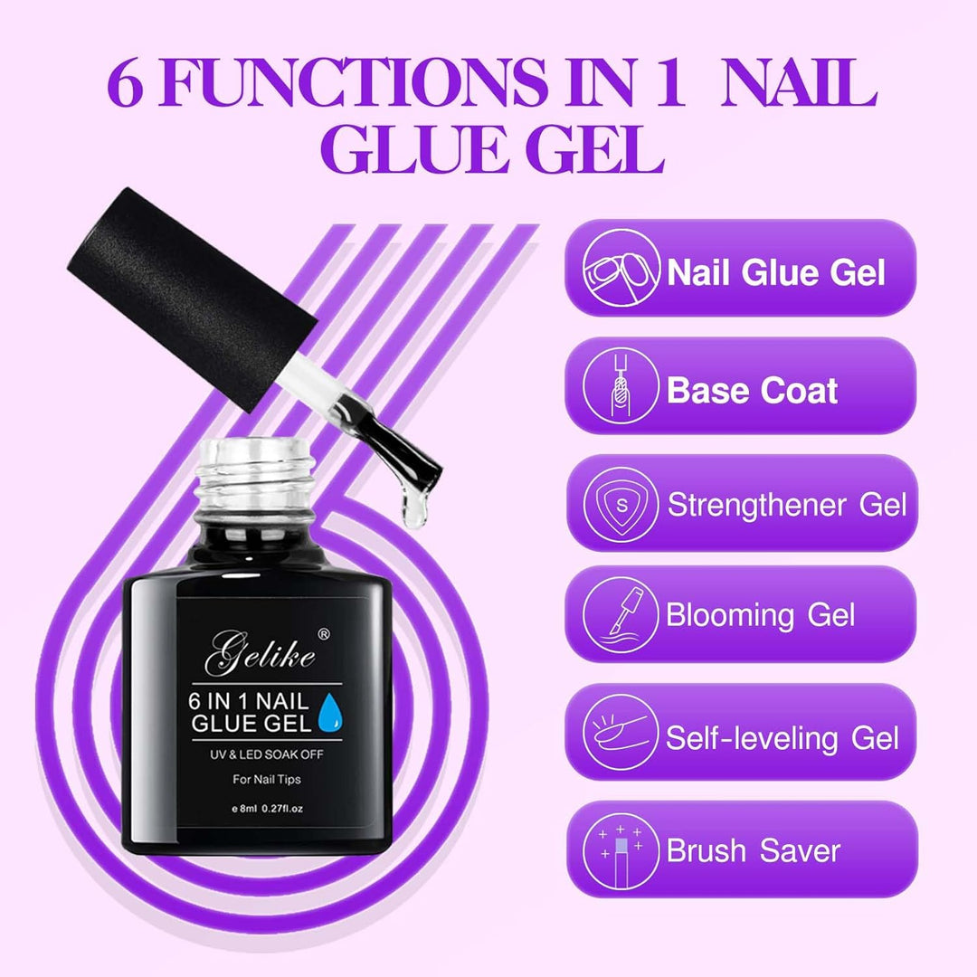 Gelike ec Nageltips und Nagelgelkleber Kit -Gel x Nail Extension Set Mini Nagellampe 6 in 1Nagelkleb