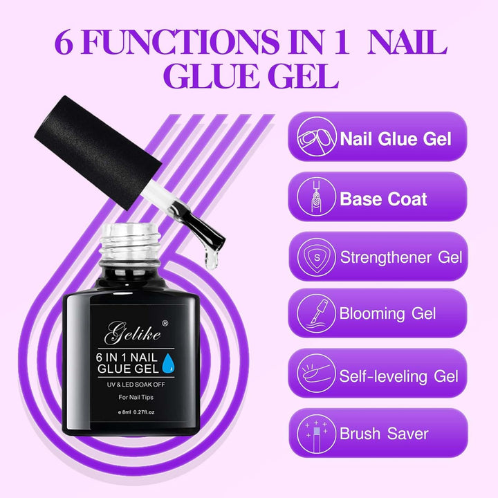 Gelike ec Nageltips und Nagelgelkleber Kit -Gel x Nail Extension Set Mini Nagellampe 6 in 1Nagelkleb