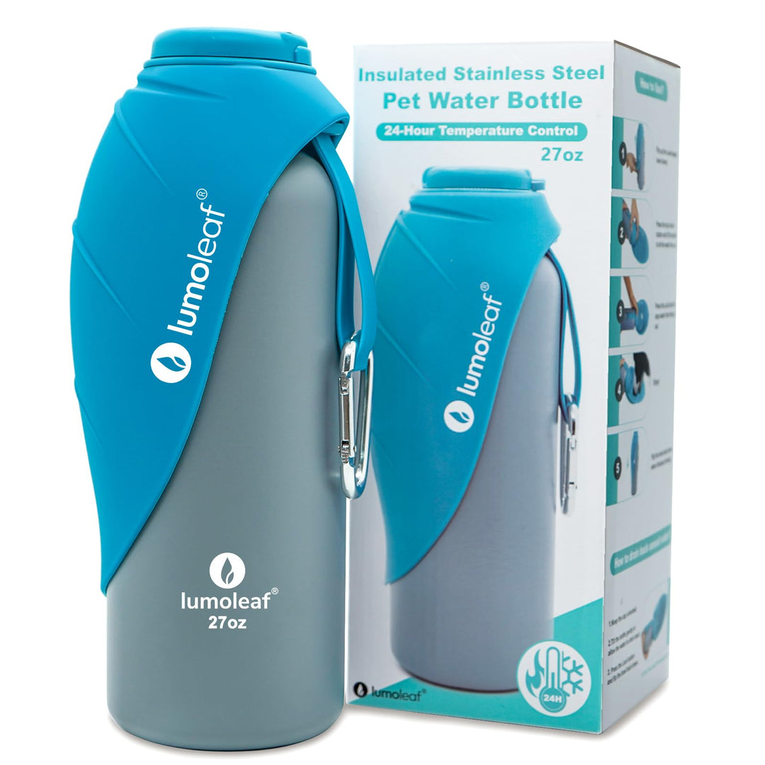 LumoLeaf Isolierte Edelstahl-Wasserflasche für Hunde, 800 ml – Hält Wasser stundenlang kühl oder war