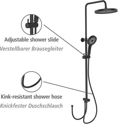 WENKO Duschsystem Softwater, Duschstange aus Edelstahl mit Regenduschkopf, Handbrause, Duschschlauch