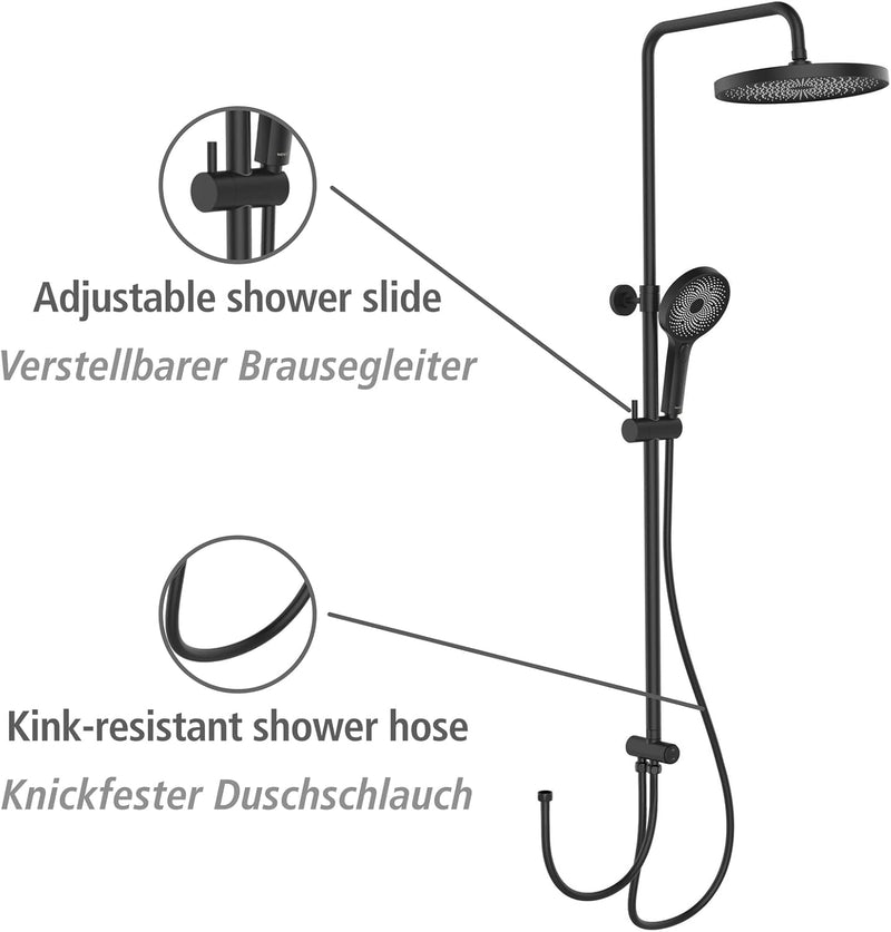 WENKO Duschsystem Softwater, Duschstange aus Edelstahl mit Regenduschkopf, Handbrause, Duschschlauch