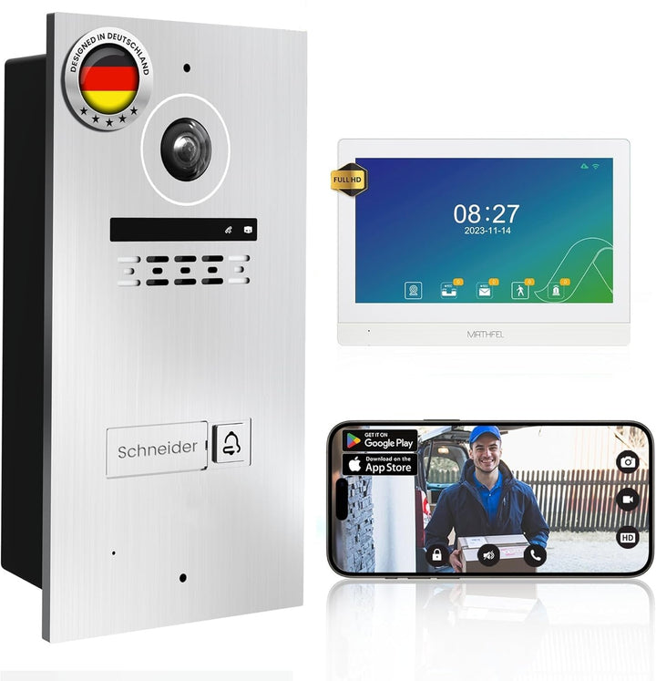Mathfel 2 Draht Bus IP WLAN Video-Türsprechanlage, 10 Zoll Touchscreen Monitore mit Full HD 2 Megapi
