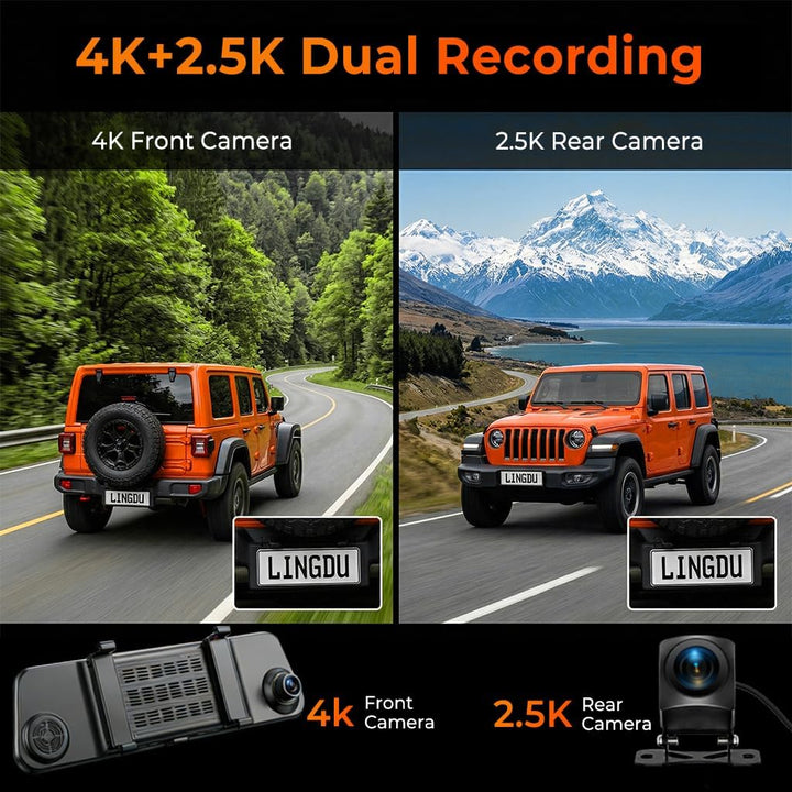 12 Zoll Rückspiegel Dashcam, 4K UHD Frontkamera & 2.5K Rückfahrkamera fürs Auto, mit ADAS BSD LCA Sm