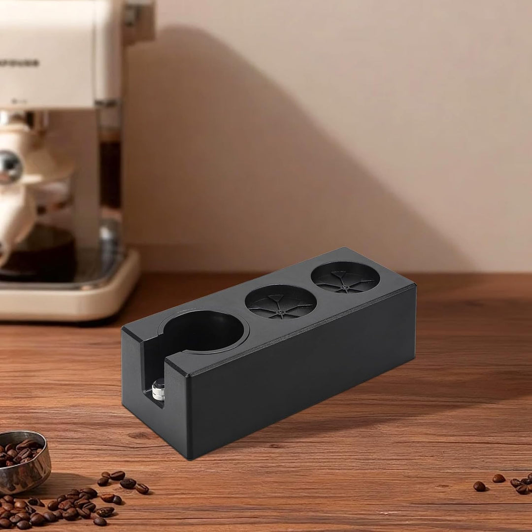 Tamperstation 51–58 mm Schwarz, Höhenverstellbare Espresso Tamping Station aus ABS, Siebträger Zubeh