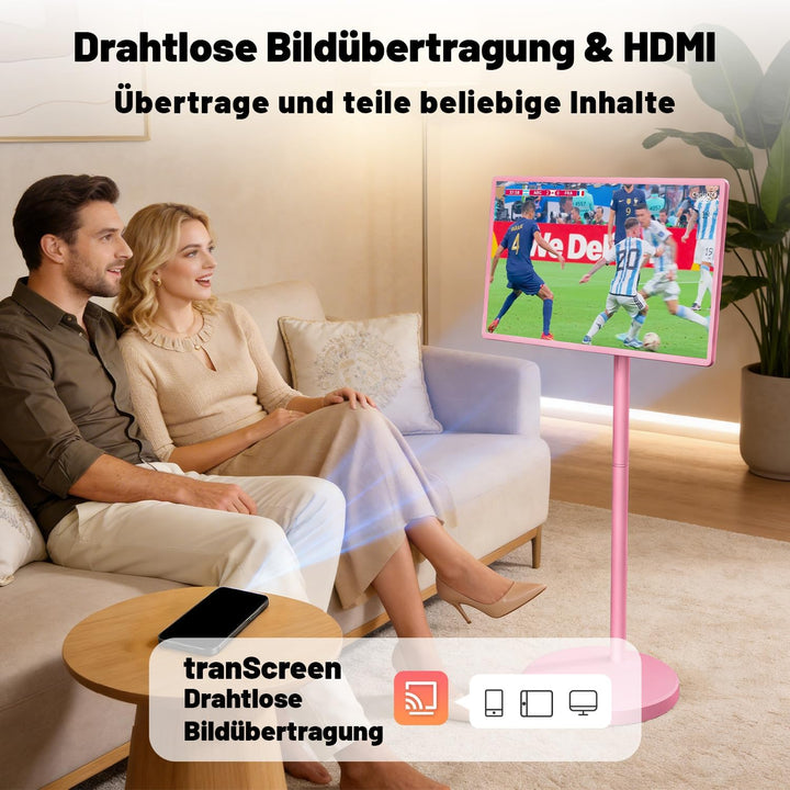 VLH 32 Zoll Portable TV, Mobiler Tragbarer Fernseher auf Rollen, Android 15, EDLA-Zertifiziert, 8G+1