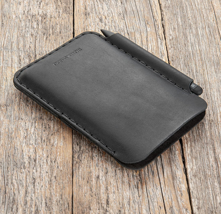 Leder Tasche für Microsoft Surface Duo 1st Gen mit Original Bumper. Mit Pen Tasche (Schwarz), Schwar