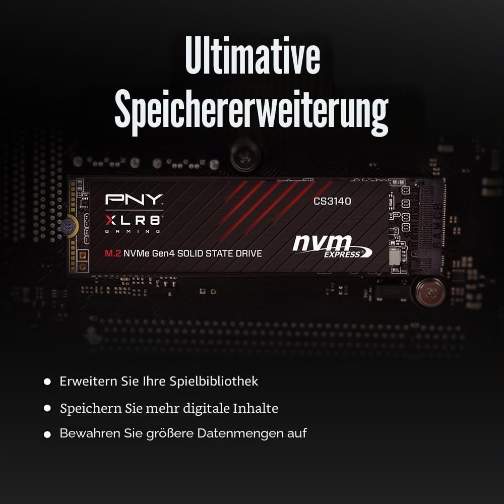 PNY XLR8 CS3140 M.2 NVMe Gen4 x4 Internal Solid State Drive (SSD) 1TB, Lesegeschwindigkeit bis zu 75