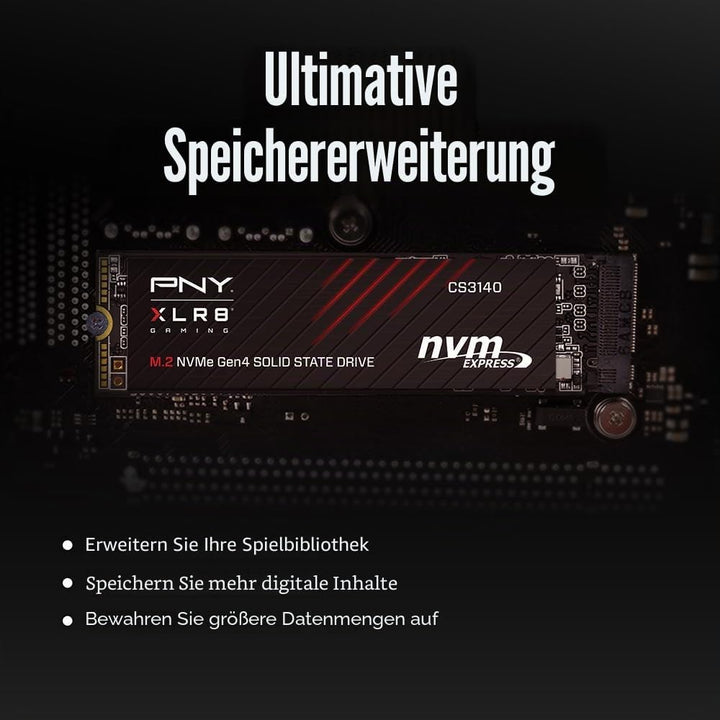 PNY XLR8 CS3140 M.2 NVMe Gen4 x4 Internal Solid State Drive (SSD) 1TB, Lesegeschwindigkeit bis zu 75