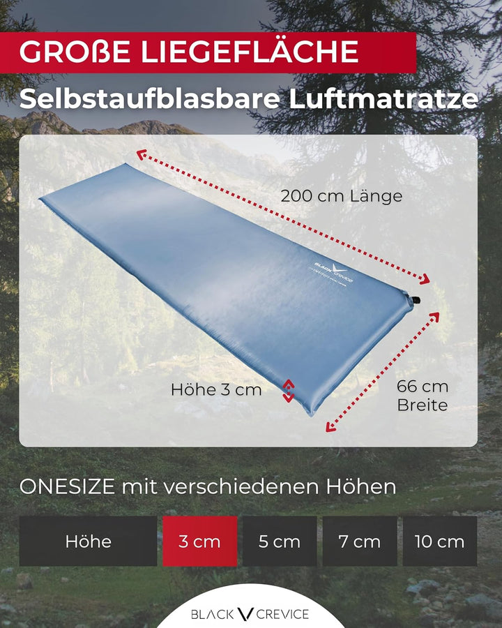 Black Crevice selbstaufblasbare Luftmatratze I Isomatte selbstaufblasend I Outdoor-Isomatte I aufbla