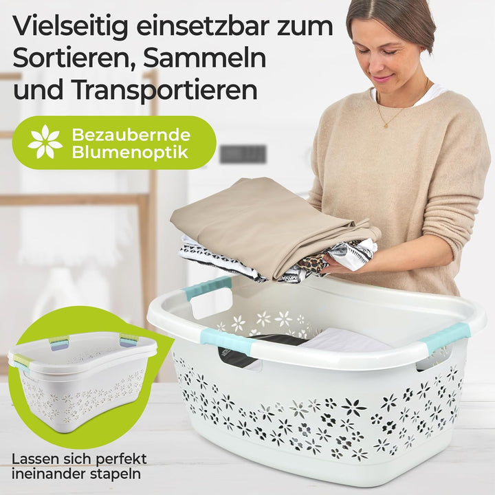 Premium Wäschekorb 50 L ergonomische Form - Soft-Touch-Griffe - grosser Korb grau, Grau
