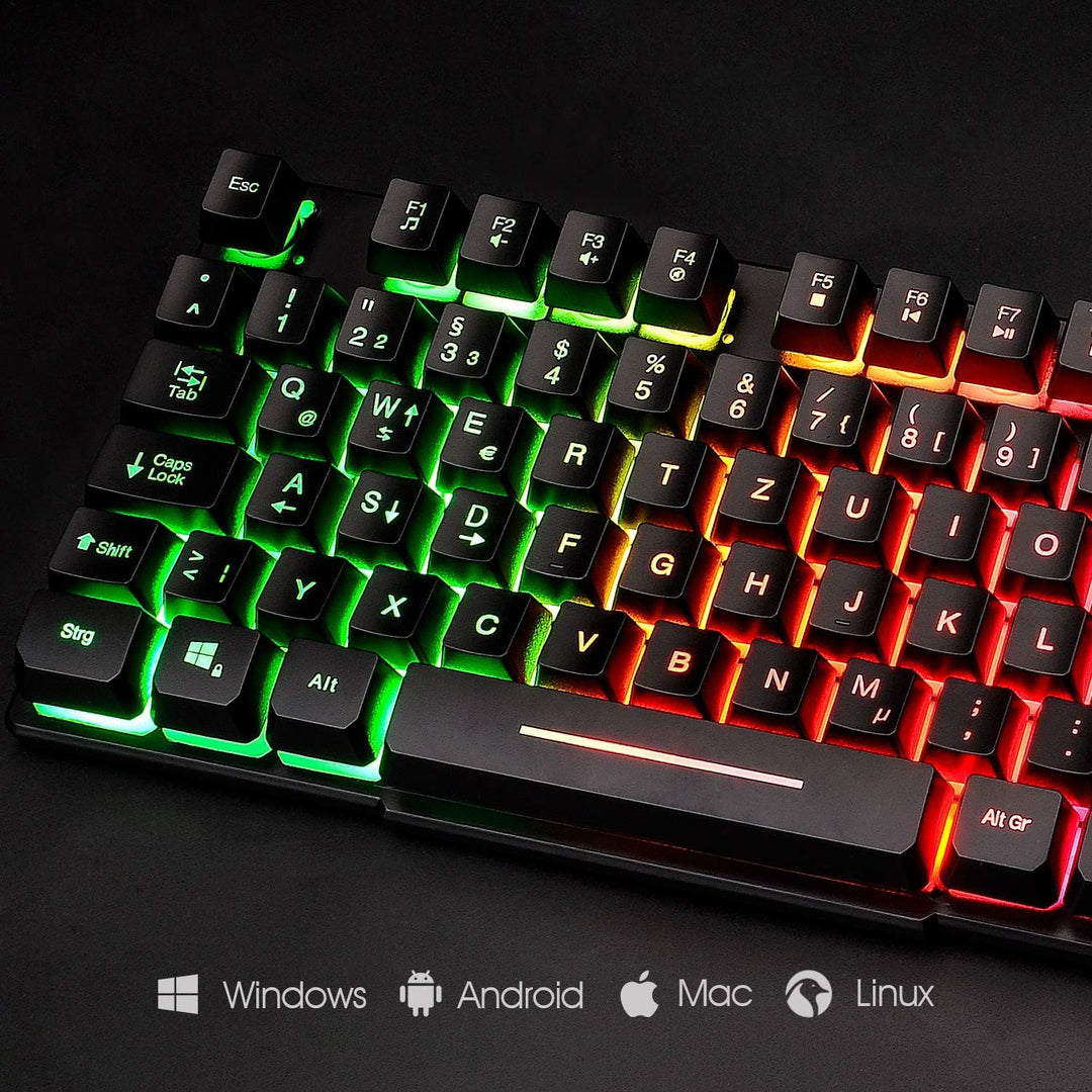 Mafiti Tastatur und Maus Set, Kabelgebundenes, LED Hintergrundbeleuchtung QWERTZ (DE-Layout), Regenb