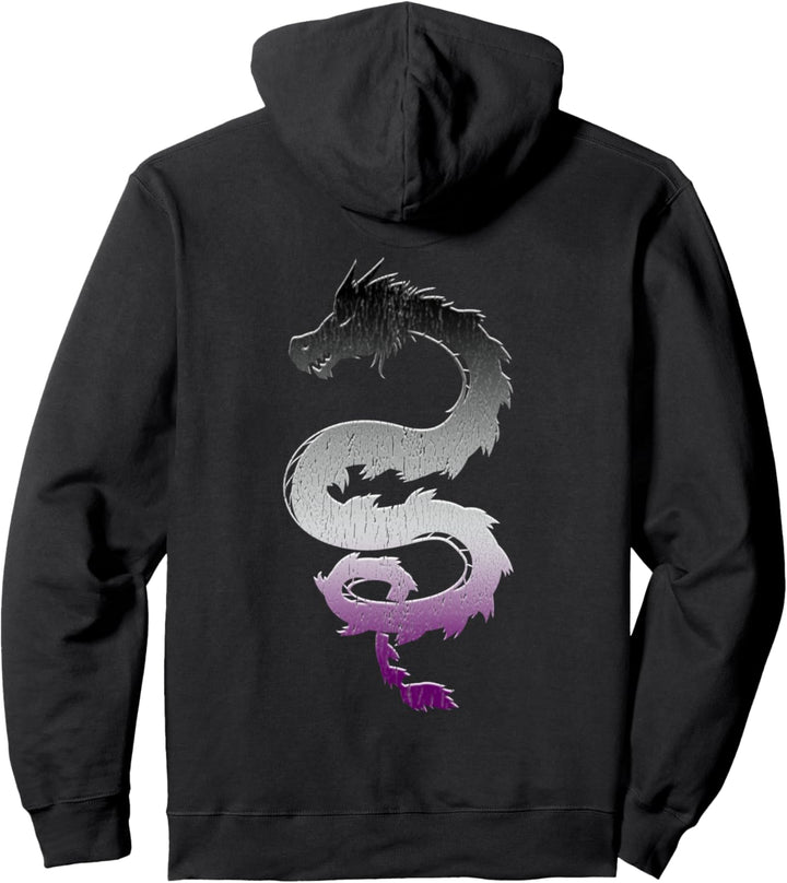 Asexual Japanese Dragon Ace Pride Flag Colors Back Design Pullover Hoodie