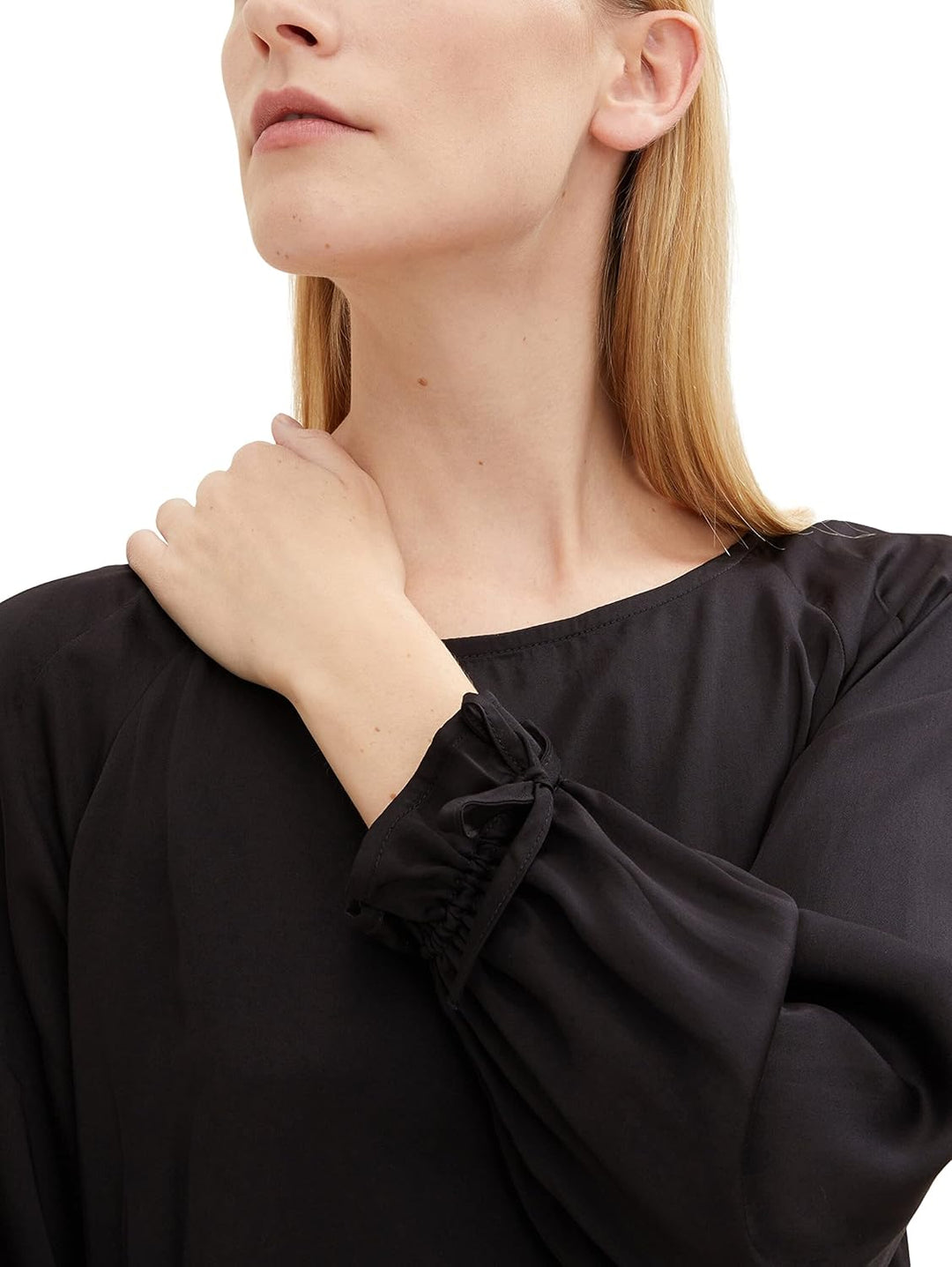 TOM TAILOR Damen Bluse mit Schleife am Ärmel 32 14482 - Deep Black, 32 14482 - Deep Black