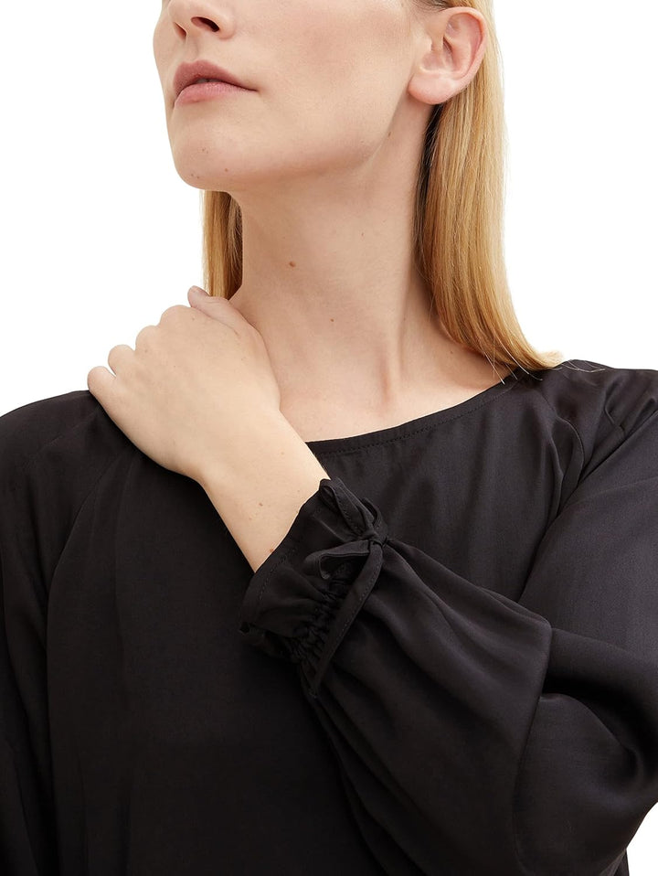 TOM TAILOR Damen Bluse mit Schleife am Ärmel 32 14482 - Deep Black, 32 14482 - Deep Black