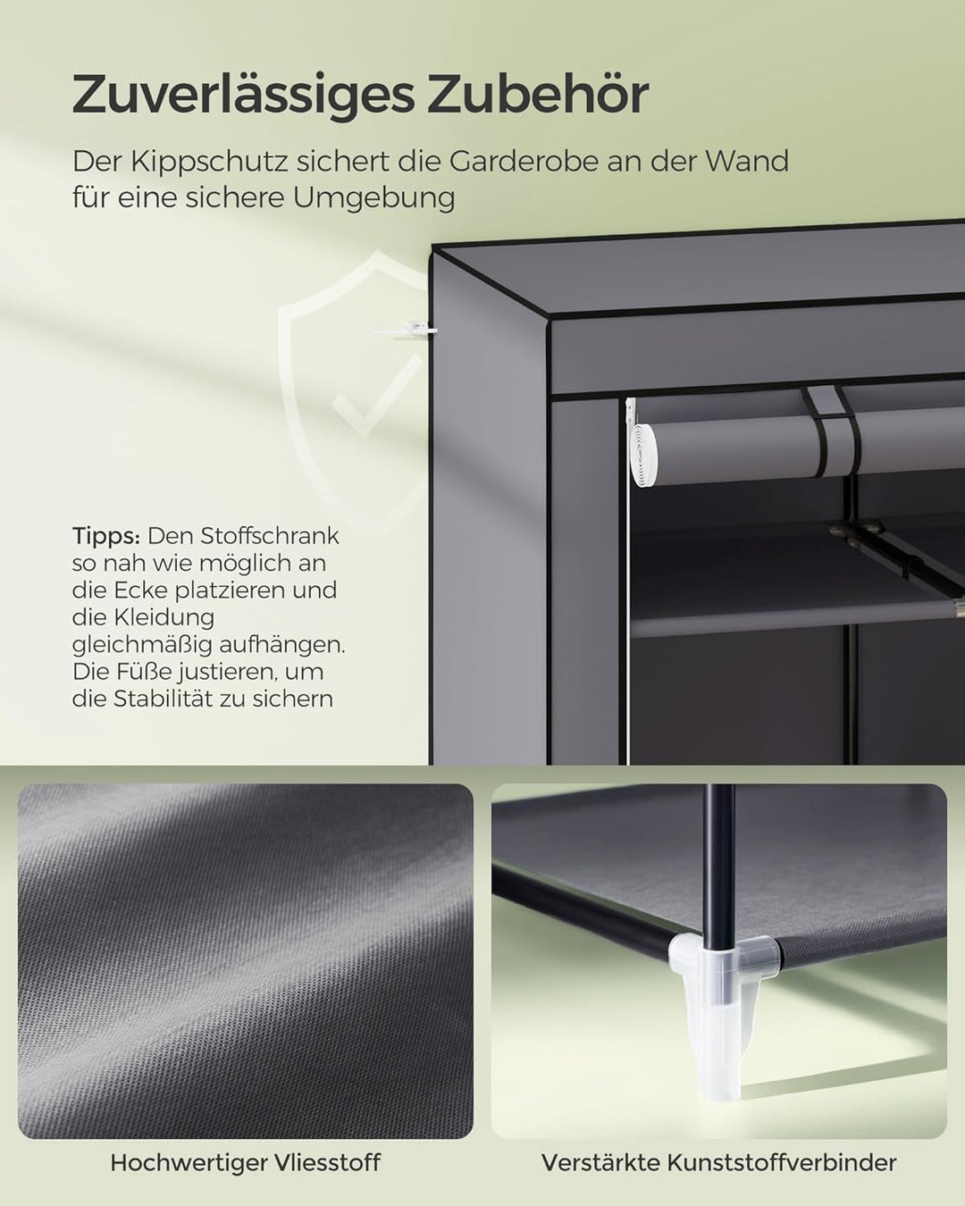 SONGMICS Kleiderschrank, Faltschrank, Stoffschrank, faltbare Garderobe mit 2 Kleiderstange, 175 x 15