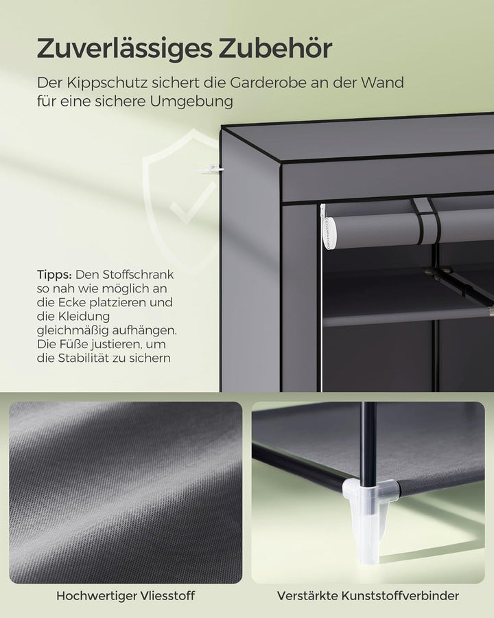 SONGMICS Kleiderschrank, Faltschrank, Stoffschrank, faltbare Garderobe mit 2 Kleiderstange, 175 x 15