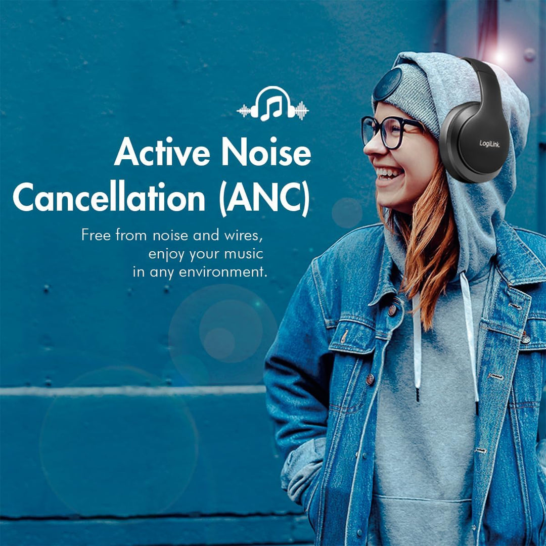 LogiLink BT0053 - BT v5.0 Active-Noise-Cancelling (ANC) Headset/Kopfhörer mit aktiver Lärmunterdrück