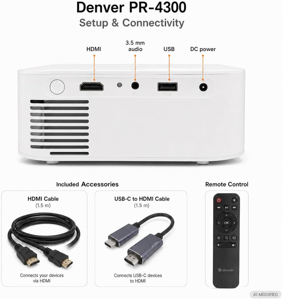 Denver Mini Beamer, Projektor, Mini Projector, 400 ANSI, LED, Bluetooth