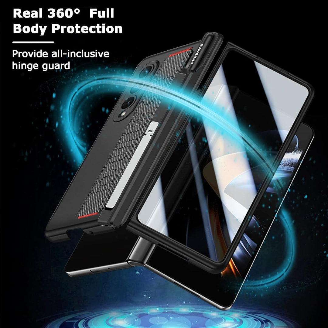 NINKI Magnetic Case für Samsung Galaxy Z Fold 4 hülle mit S Stift Halter Gurt,[Scharnierschutz] [Bil