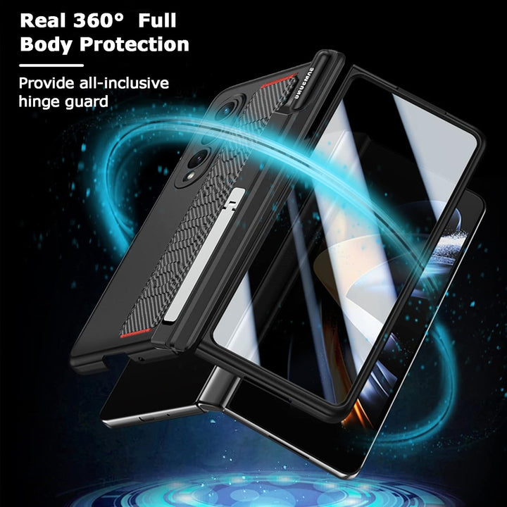 NINKI Magnetic Case für Samsung Galaxy Z Fold 4 hülle mit S Stift Halter Gurt,[Scharnierschutz] [Bil