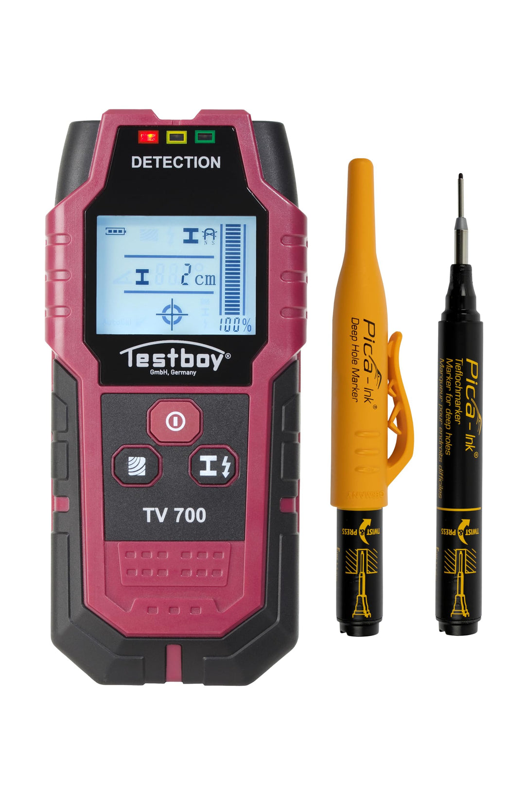 Testboy Aktionsset TV 700 Digitaler Wandscanner mit PICA Tieflochmarker (Kontrastreiches LCD-Display