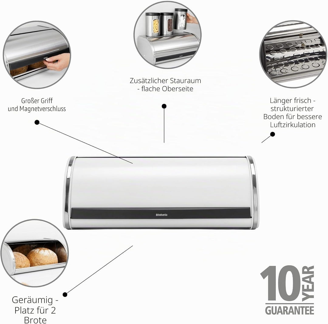 Brabantia Rollbrotkasten - Grosse Aufbewahrungsbox für Brot, Bagels, Brötchen auf der Arbeitsplatte