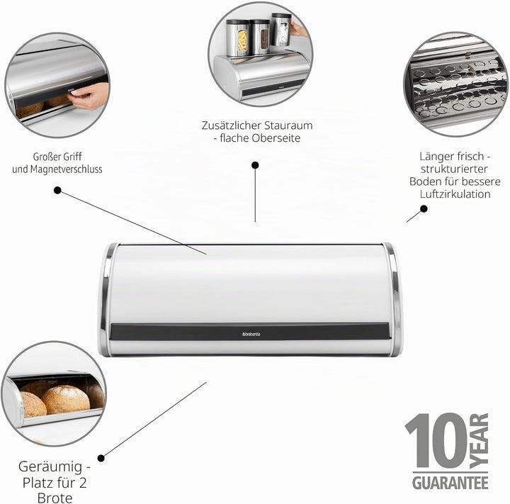 Brabantia Rollbrotkasten - Grosse Aufbewahrungsbox für Brot, Bagels, Brötchen auf der Arbeitsplatte