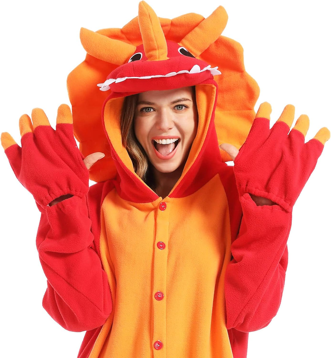 dressfan Tier Triceratops Drache Kostüm Drache Jumpsuits Drache Weihnachten Pyjamas Cosplay Kostüm H