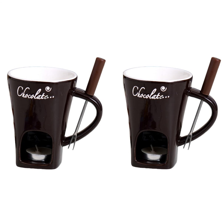 2 Stück Keramike Schokofondue Tasse, 200Ml, Butter Schokoladen Pot Mit Gabeln, Schokobrunnen, Home T