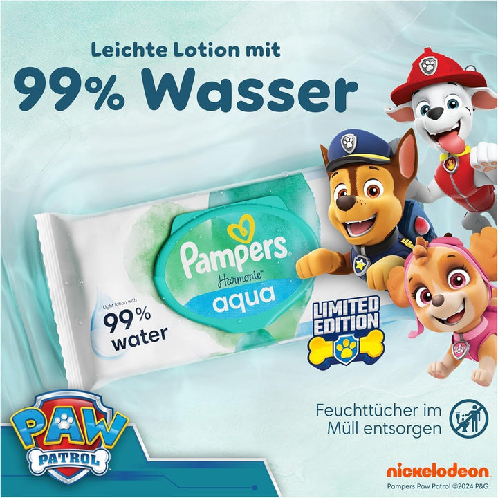 Pampers Harmonie Aqua Baby-Feuchttücher, 15 Packungen = 720 Feuchttücher, 1 stück (720er Pack)