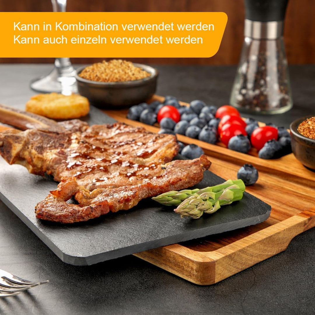 Schieferplatte Servierplatte Für Steak, Zum Grill Geschirr, Schieferplatte Servierplatte aus Akazien