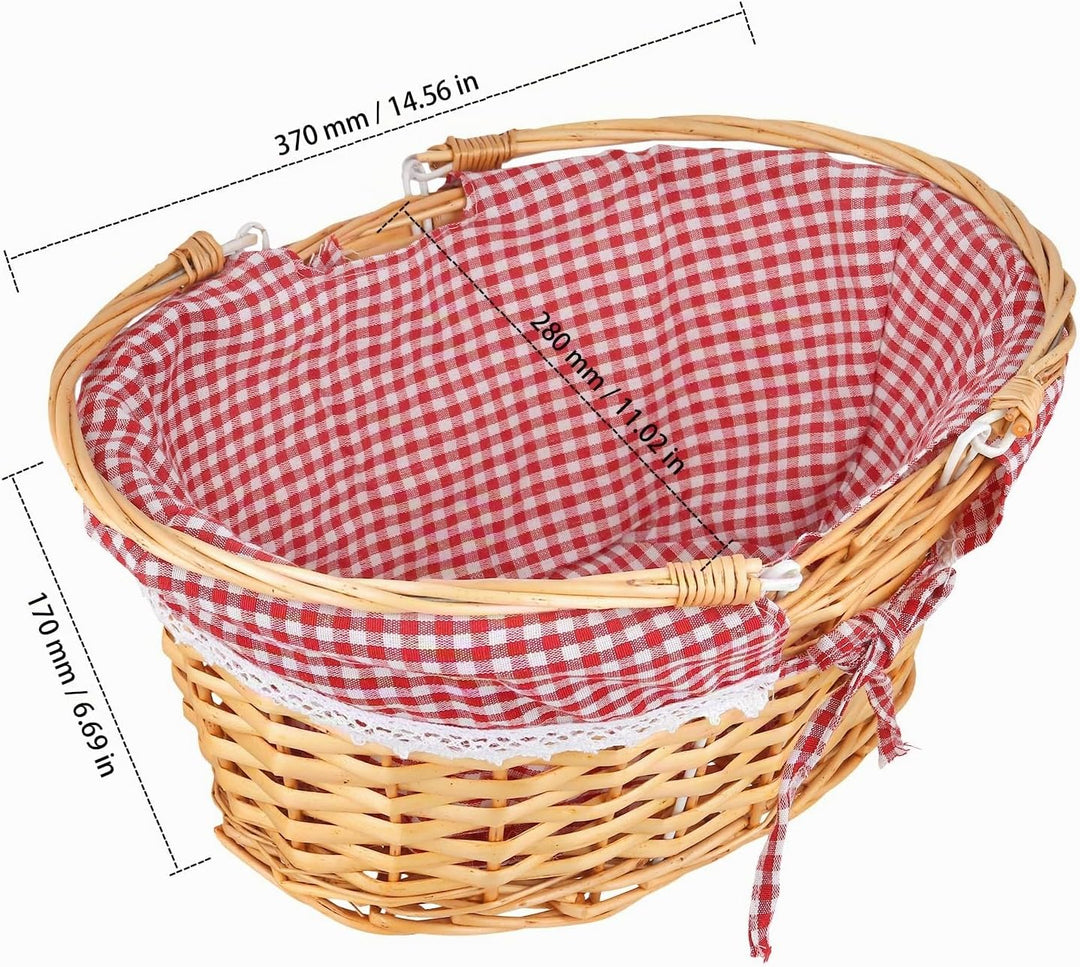 37 x 28 x 17cm Handgefertigter Weidenkorb mit Henkel, Picknickkorb Weide mit Futter, Geschenkkorb We
