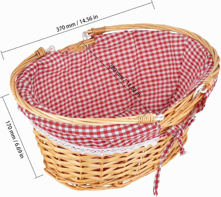 37 x 28 x 17cm Handgefertigter Weidenkorb mit Henkel, Picknickkorb Weide mit Futter, Geschenkkorb We