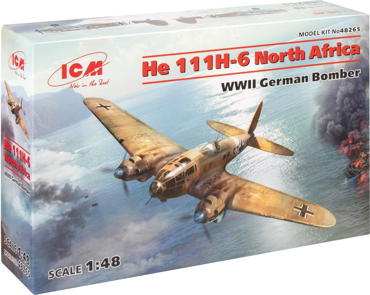 ICM Herren ICM48265-1, German 1:48-He 111H-6 Nordafrika, Deutscher Bomber, Grau, M