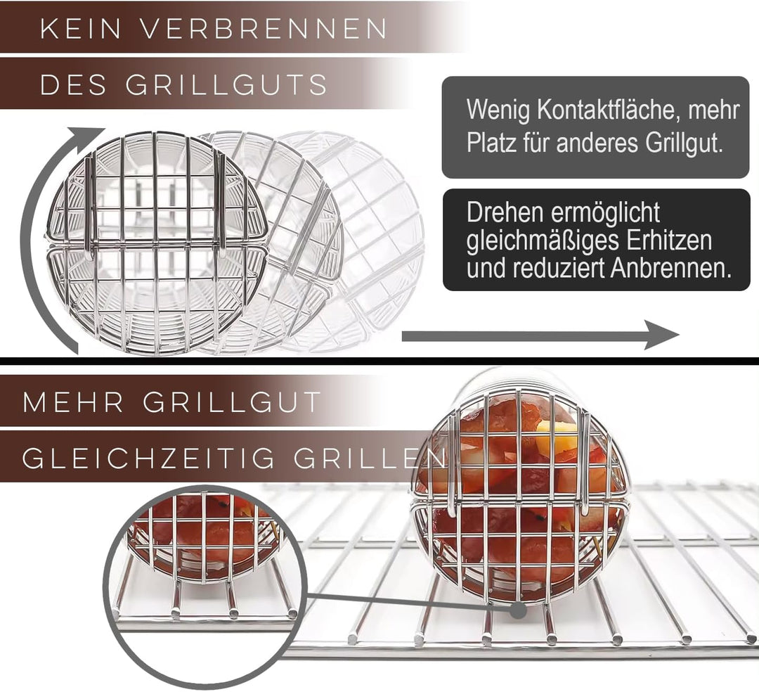 EdelKüche Premium Grillkorb aus Edelstahl für Gemüse und Fleisch | XXL, Rund, Zylindrisch, Gross | D