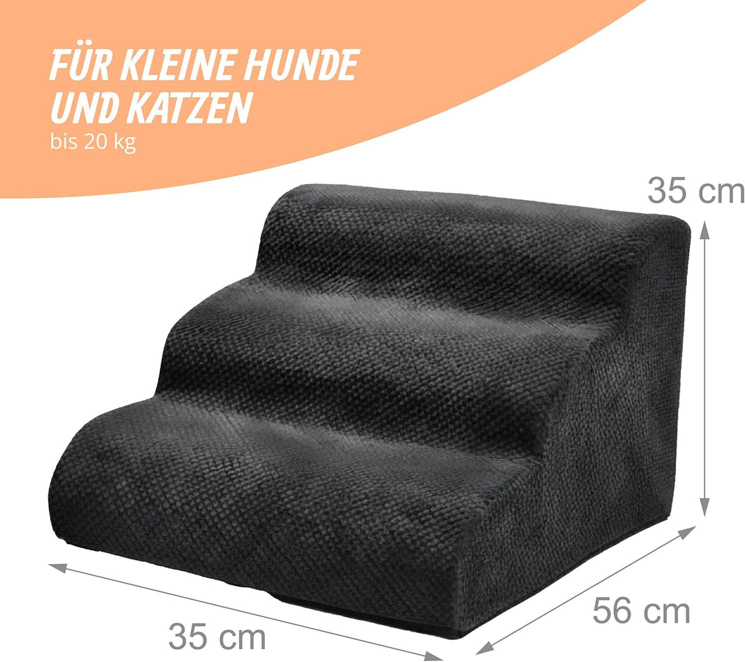 Relaxdays Hundetreppe, 3 Stufen, HxBxT: 35 x 35 x 56 cm, rutschfest, Stoffbezug, Haustiertreppe Bett