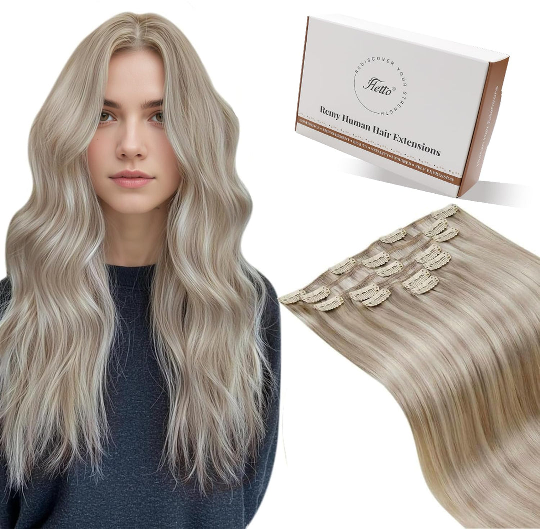 Hetto Clip Extensions Echthaar Blond Clip in Echthaar Extensions Remy Haarverlängerungen Clip in Ext