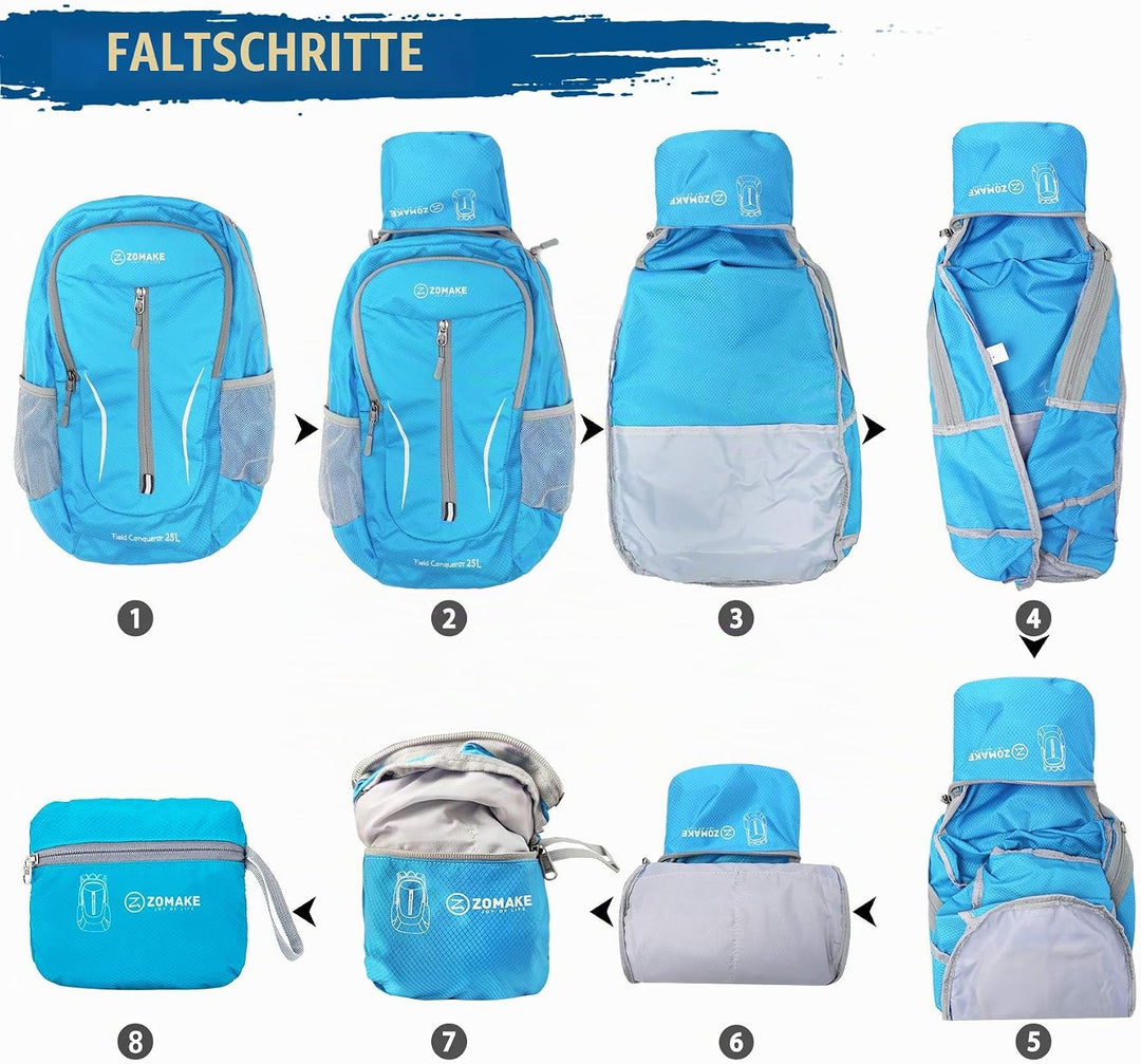 ZOMAKE Ultraleicht Faltbarer Rucksack - Packbare Backpacks 25L,Kleiner Faltbar Rucksäcke Wanderrucks