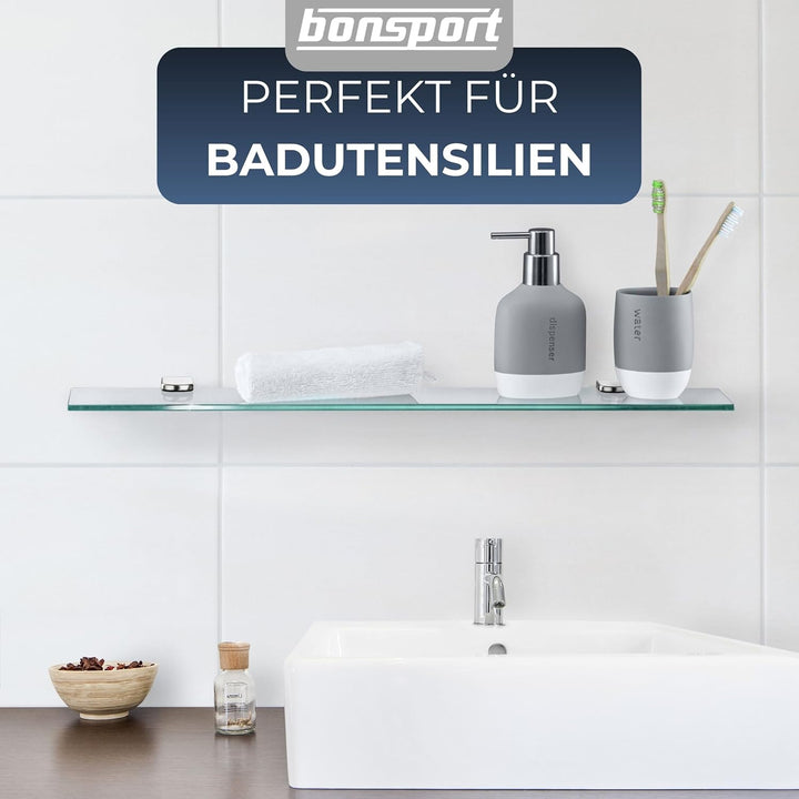 bonsport Glasregal Wandregal für Badezimmer Klarglas - Glas Regal aus 6 mm Sicherheitsglas 50cm - Gl