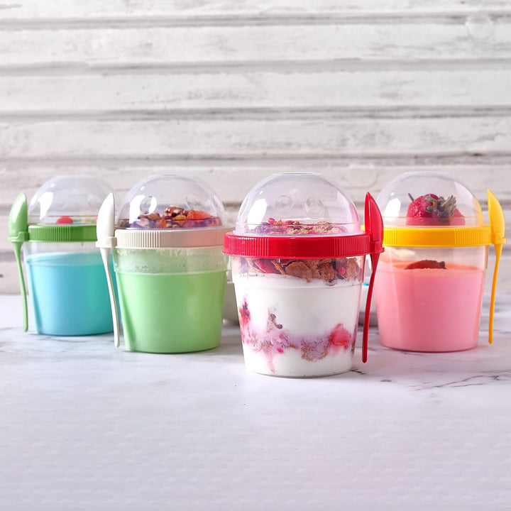 CRYSTALIA Joghurt Becher to Go mit Deckel Set 4 500ml 100% BPA FREI Müslibecher to Go, Porridge To G