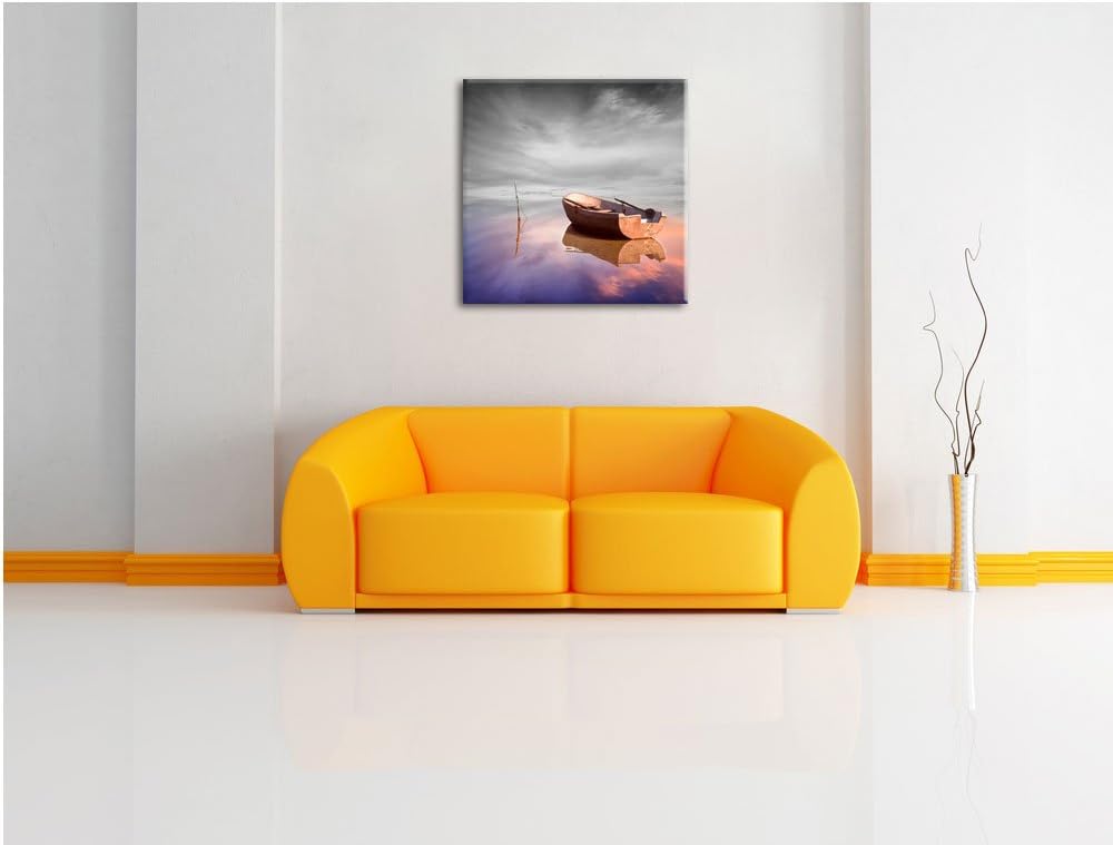 Pixxprint Einsames Boot auf See als Leinwandbild Quadratisch/Grösse: 70x70 / Wandbild/Kunstdruck/fer