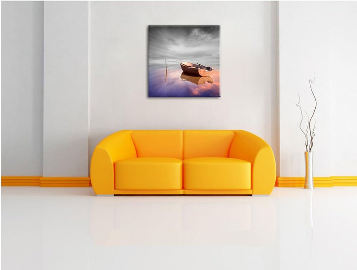 Pixxprint Einsames Boot auf See als Leinwandbild Quadratisch/Grösse: 70x70 / Wandbild/Kunstdruck/fer