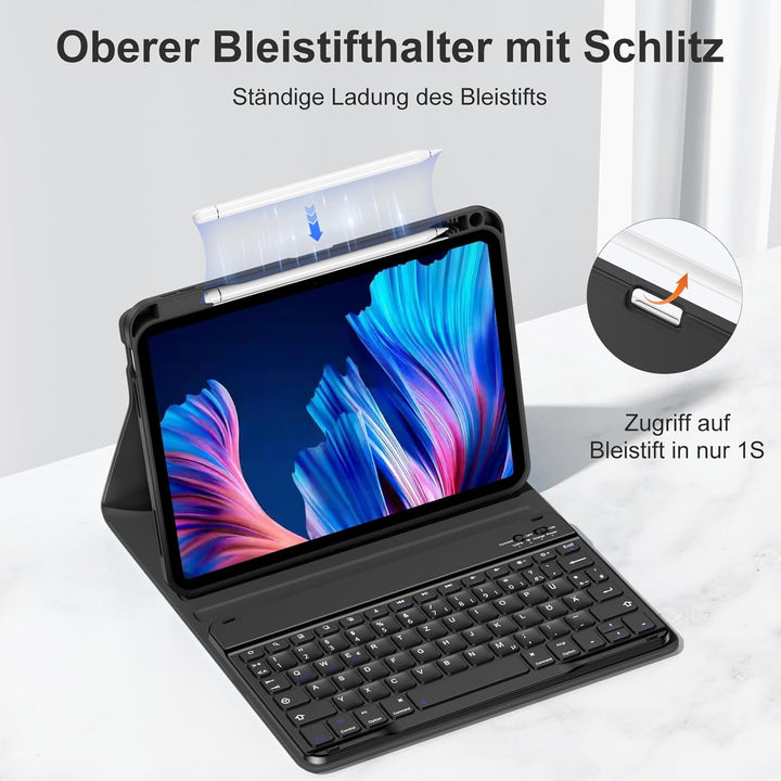 drivego Hülle mit Tastatur für iPad A16 11 Generation 2025/10 Generation 2022(11/10.9 Zoll), Magneti